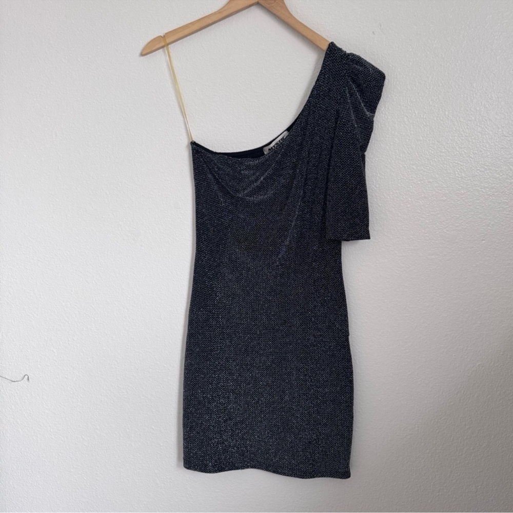 Retro One Sleeve Black 80s Shimmer Dress